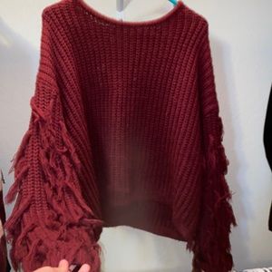 burgundy sweater with fluffy sleeves size L